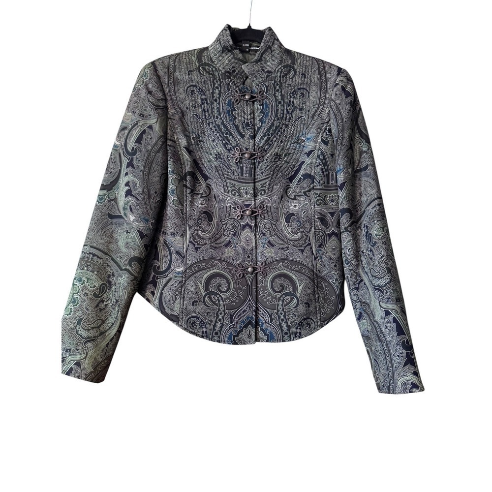 Linda Allard Ellen Tracy Paisley Print Button Up Mandarin Collar wool silk - Picture 2 of 9